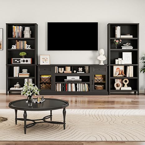 3-Piece Living Room Set – 70" TV Stand with LED & 71" Bookcases