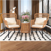 Tappio 3 Piece Outdoor Wicker Bistro Set, Patio Conversation Sets w/2 Large Rattan Chairs and Tempered Glass Table, Patio Furniture for Balcony, Porch, Poolside, Backyard, Beige