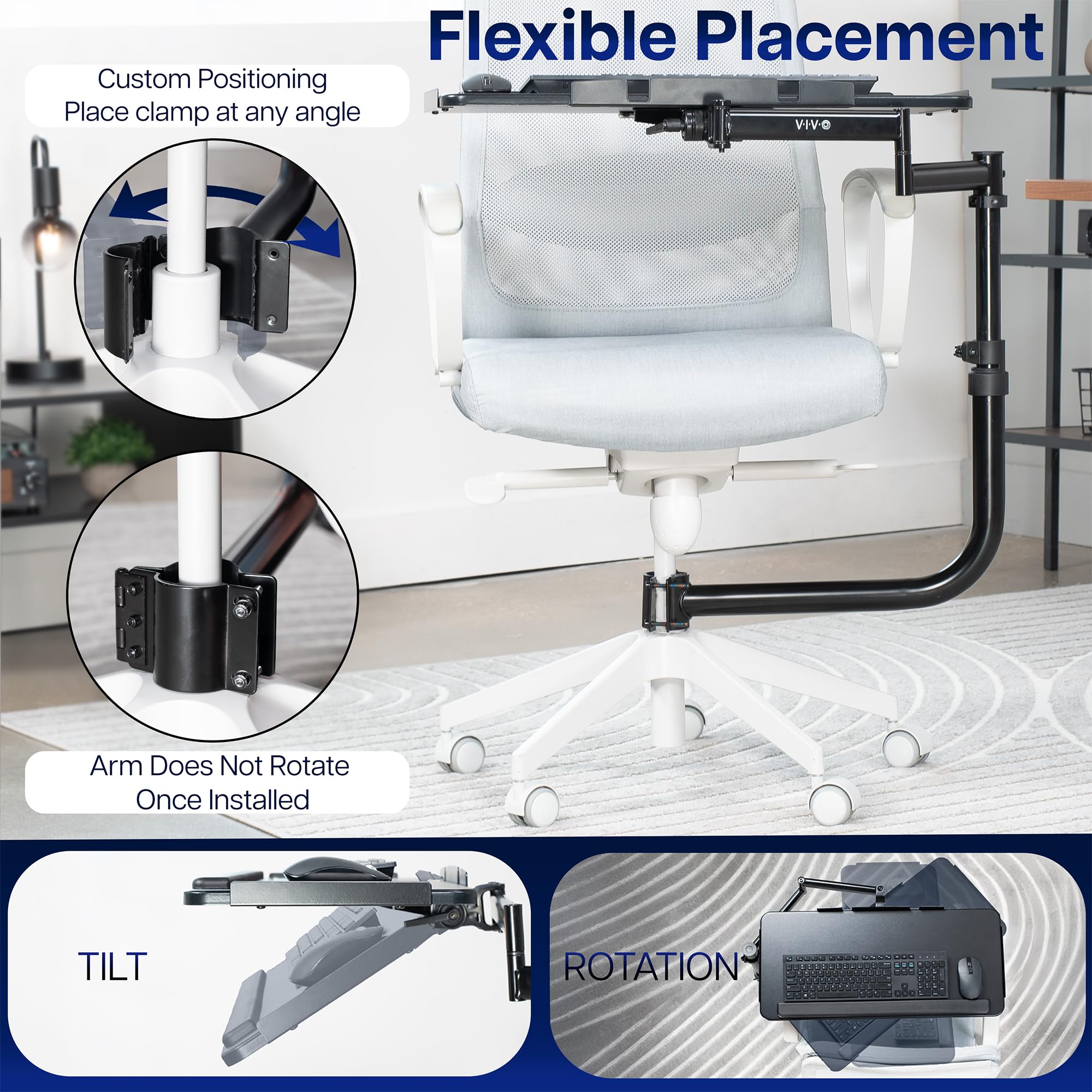 Chair-Mounted Keyboard & Mouse Tray with 360° Rotation