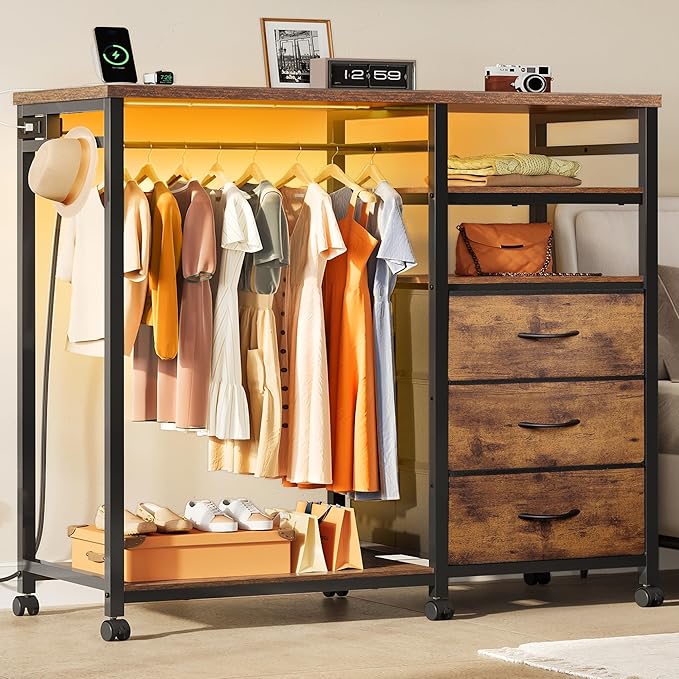 5-in-1 Dresser with LED Lights & Charging Station