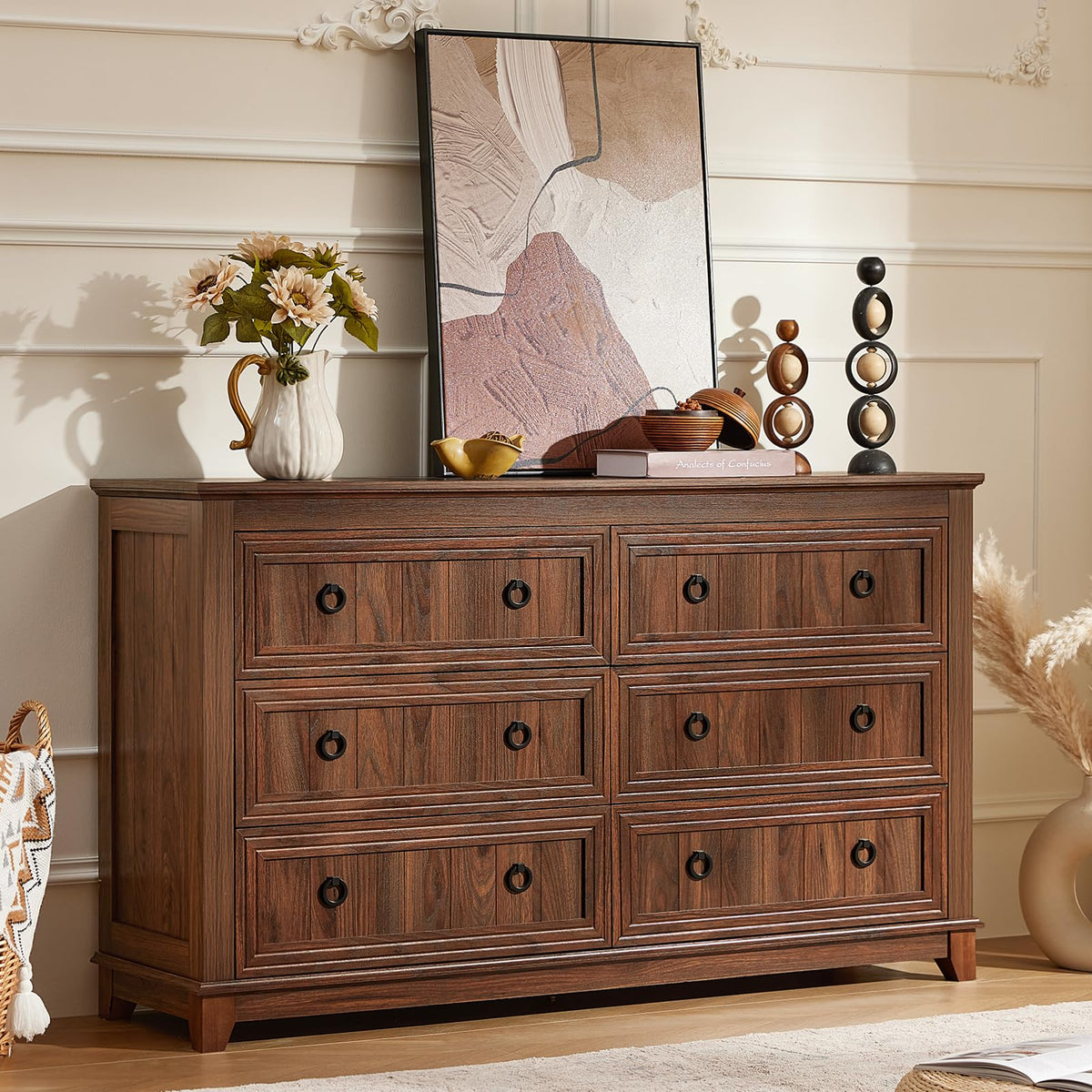 Joaxswe 54'' Dresser for Bedroom, Farmhouse 6 Drawers Dressers
