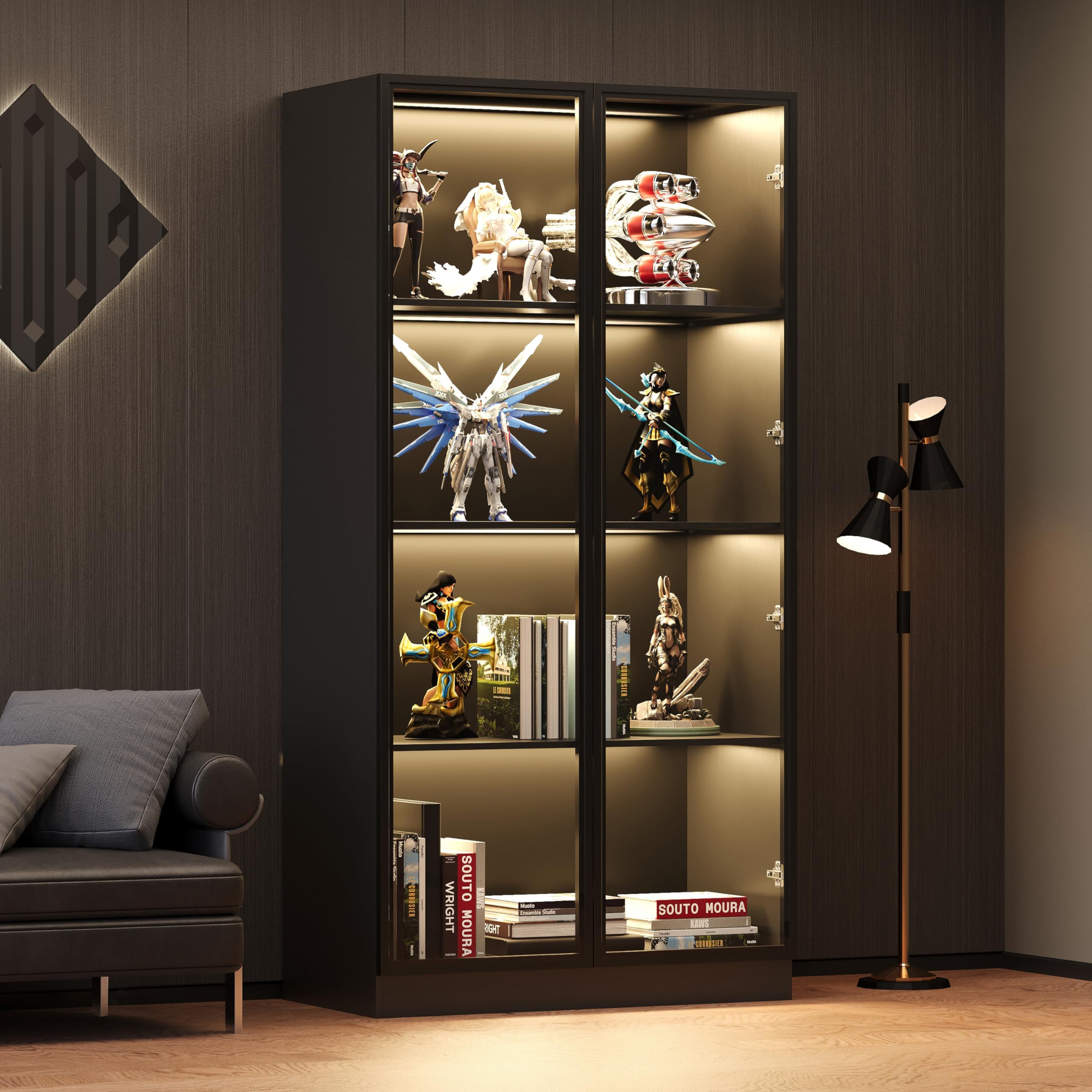 Glass Door Display Cabinet with LED Lights