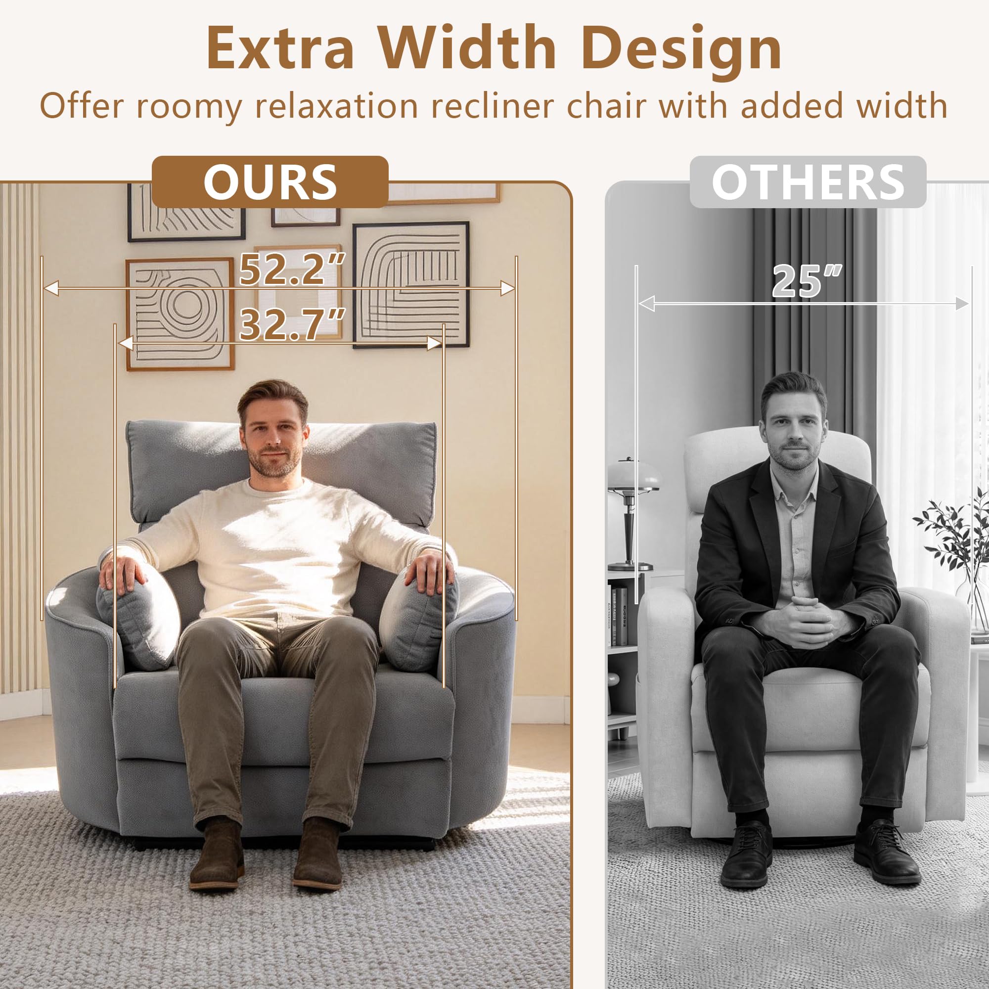 Oversized Power Recliner Chair – 52" Wide, 450 lbs Capacity