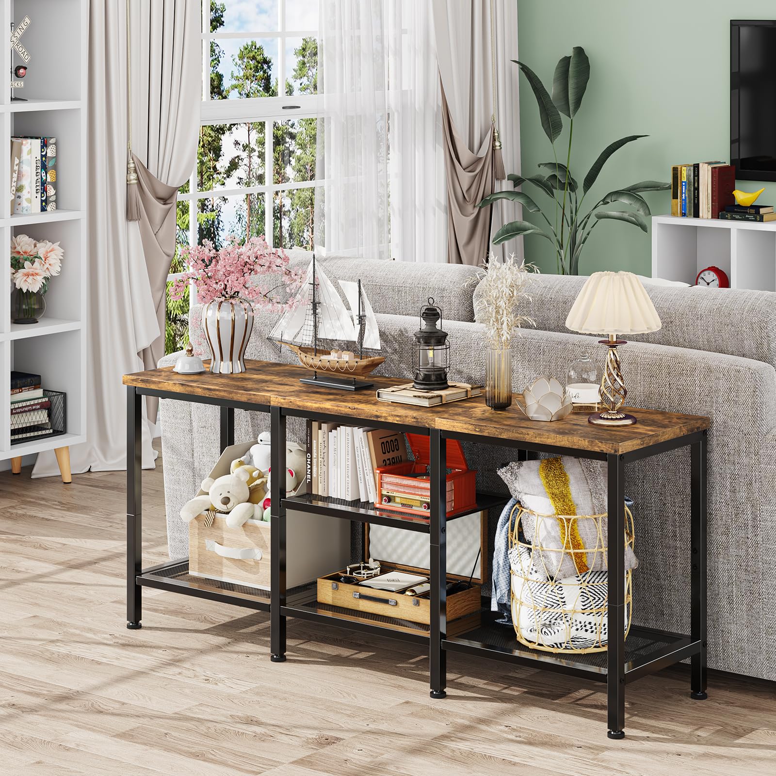 Simple Trending TV Stand for 50 Inch TVs, Entertainment Center with Open Storage Shelves, Media Console Table for Living Room, Rustic Brown