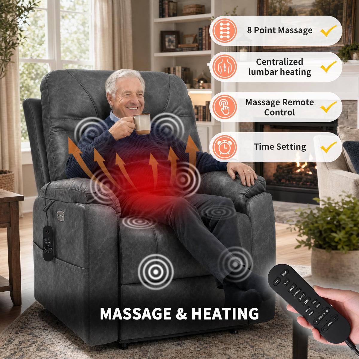 EONIX Large Triple Motor Power Lift Recliner Chair with Heat & Massage