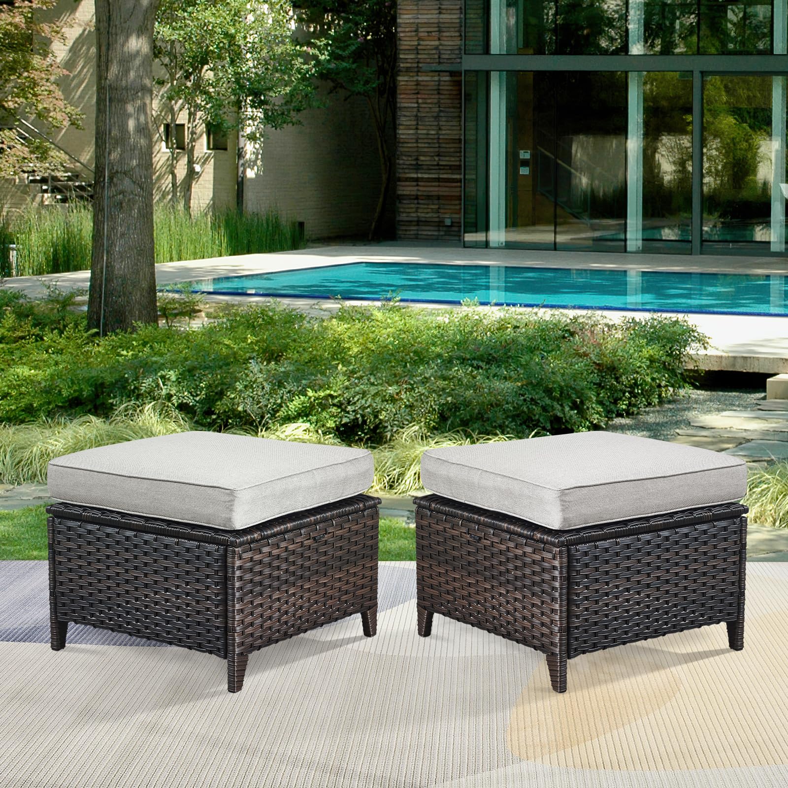 Outdoor Wicker Ottoman Set of 2