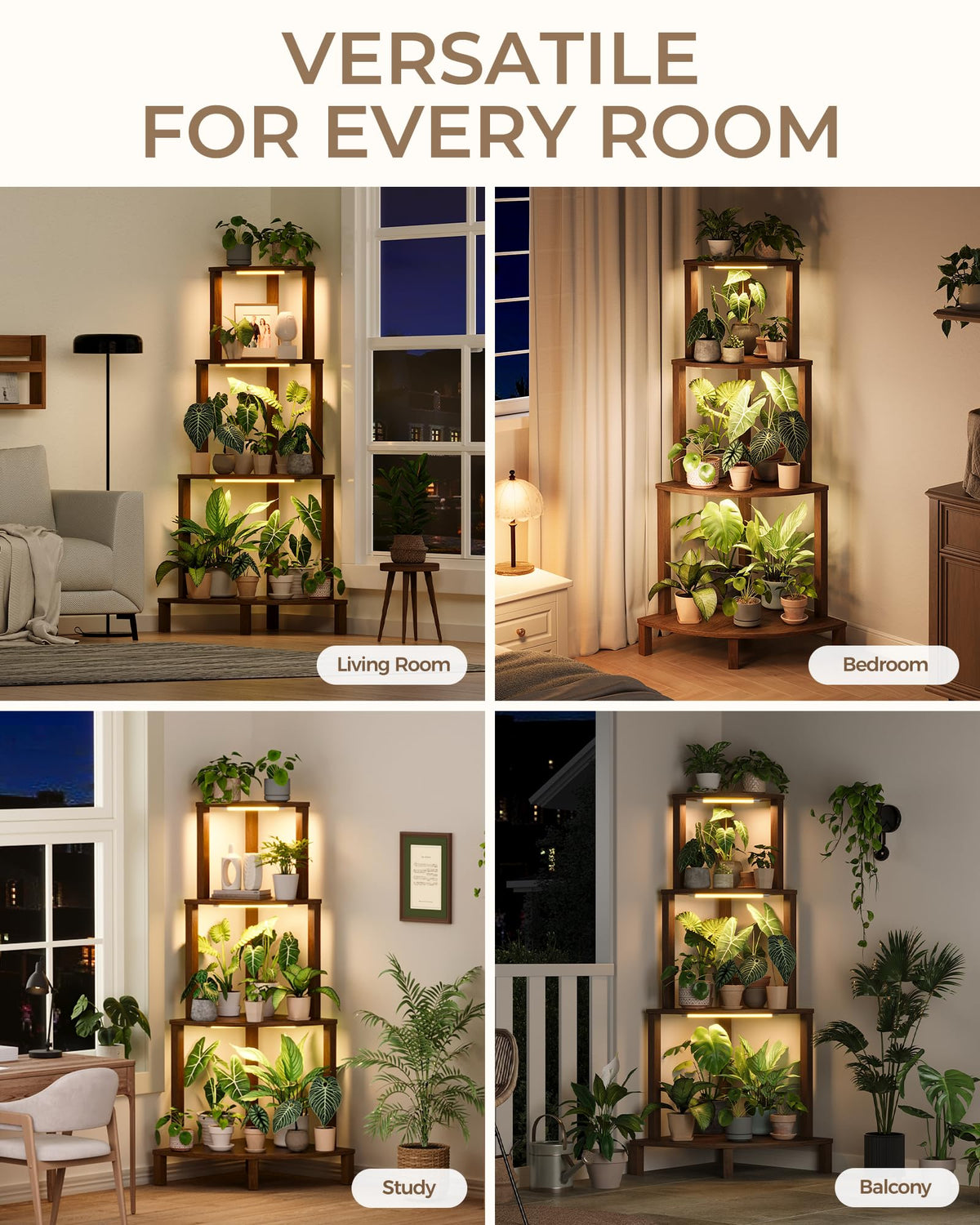 4-Tier Corner Plant Stand with Grow Lights