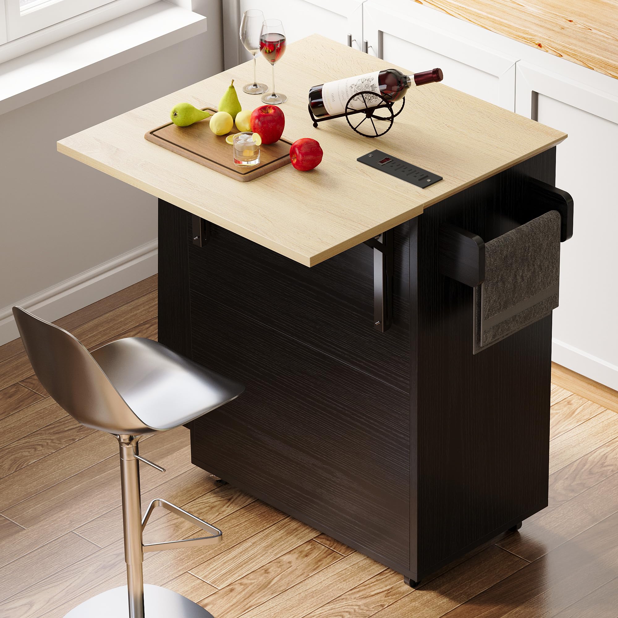 Kitchen Island Cart with Storage & Power Outlet