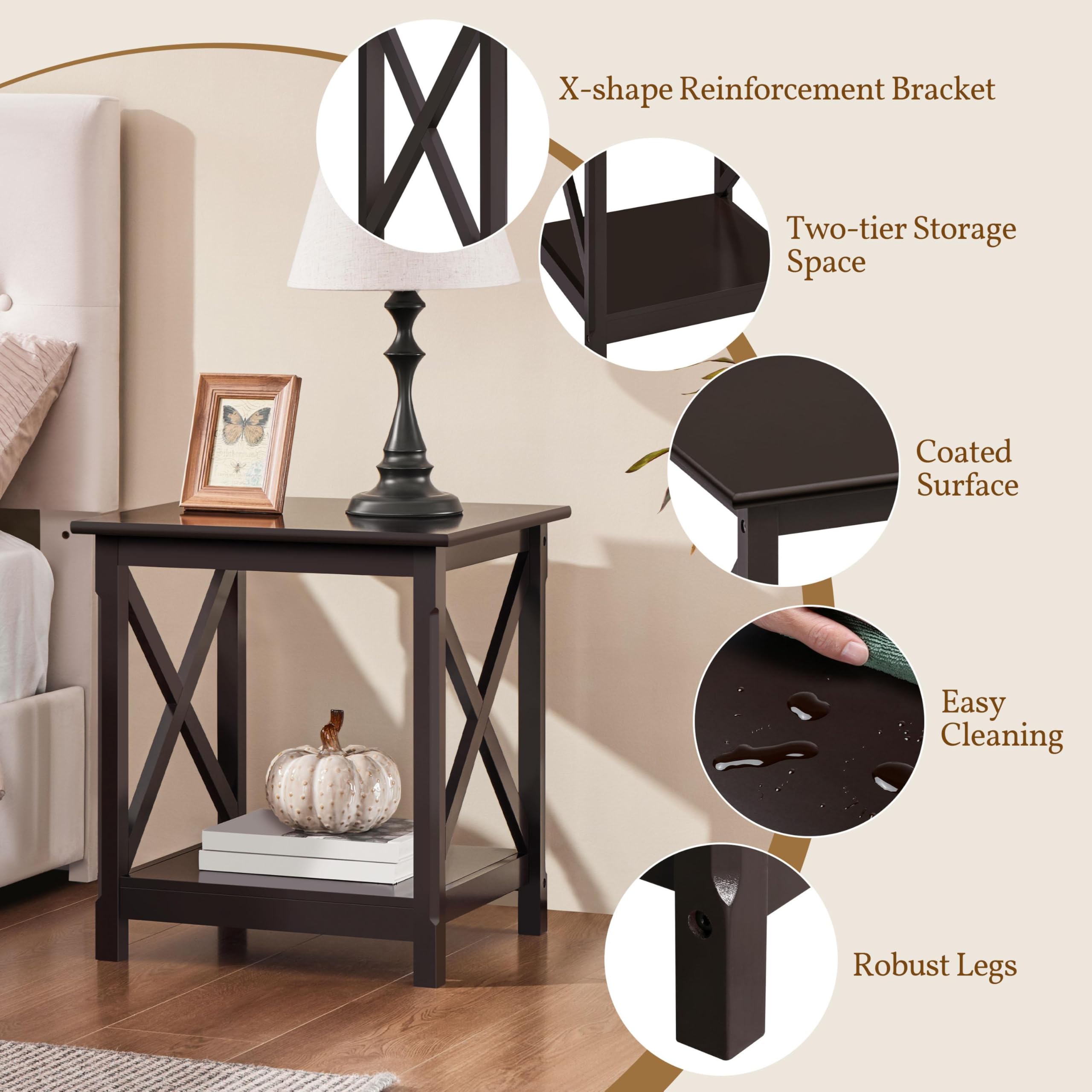 2-Tier X-Design End Table with Storage Shelf
