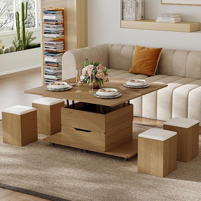Lift-Top Coffee Table with Stools & Hidden Storage