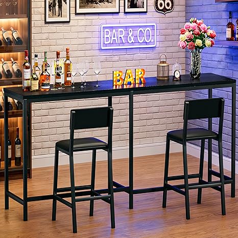 L-Shaped Bar Table Set with Power Outlets