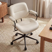 Mid Century Modern Office Chair with Armrest and Adjustable Backrest, Beige