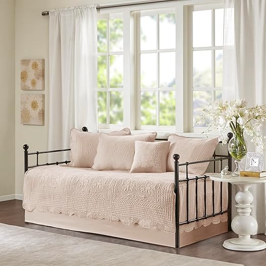 6-Piece Damask Quilted Daybed Cover Set with Scalloped Edge | All Season