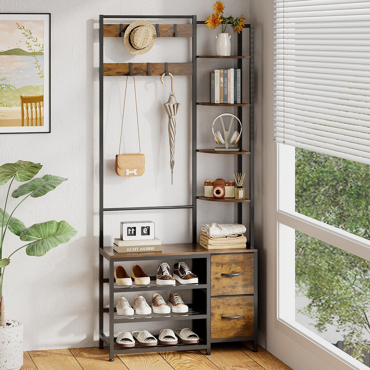 Hall Tree with Shoe Bench and Drawers