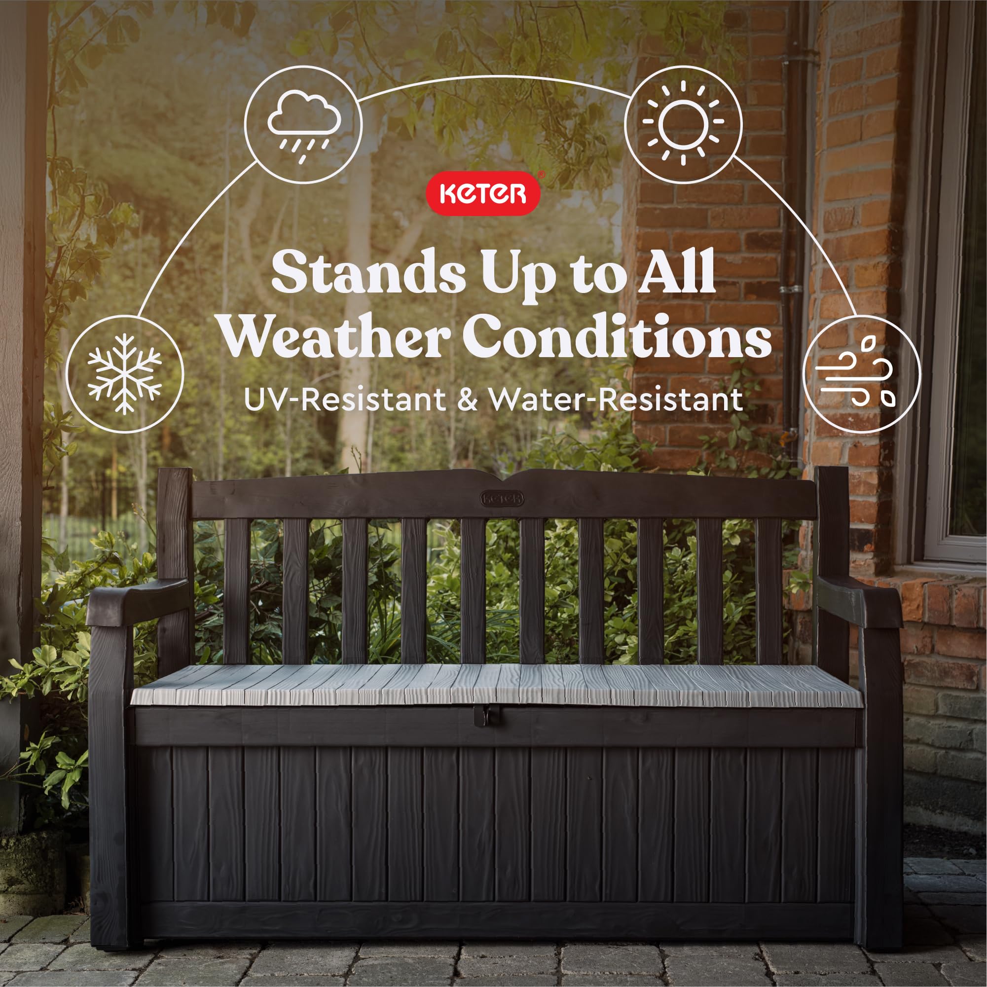 70-Gallon Outdoor Resin Storage Bench Deck Box | Seats 2-3