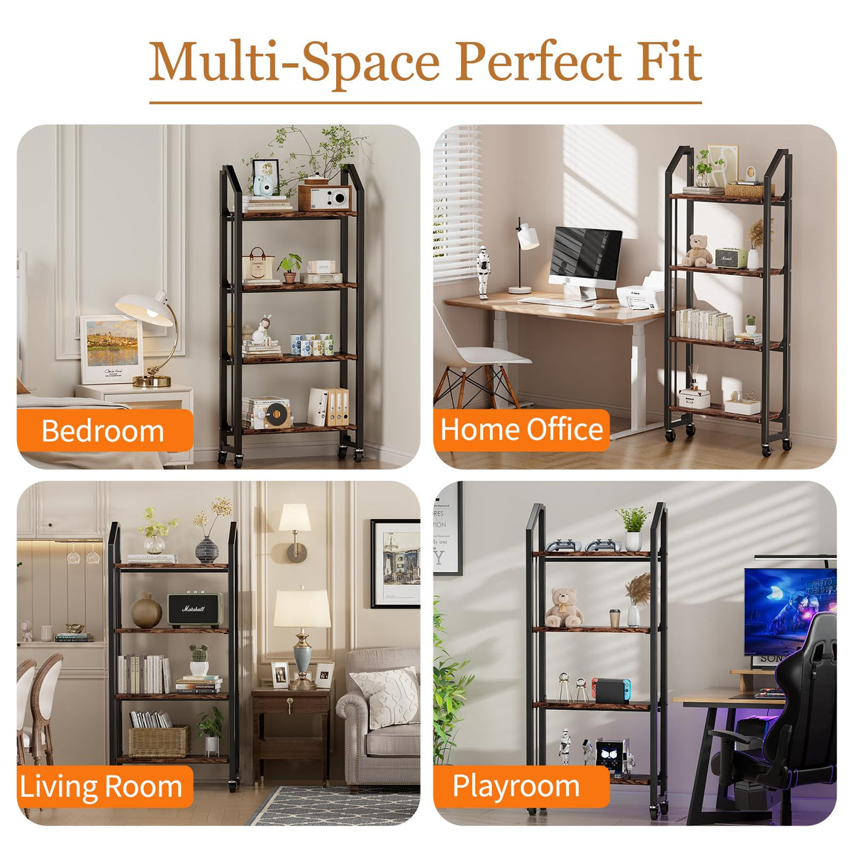 VYRIVA No Assembly Folding Bookshelf for Living Room, 4 Tier Collapsible Book Shelf for Home Office, Portable Bookcase Storage Organizer