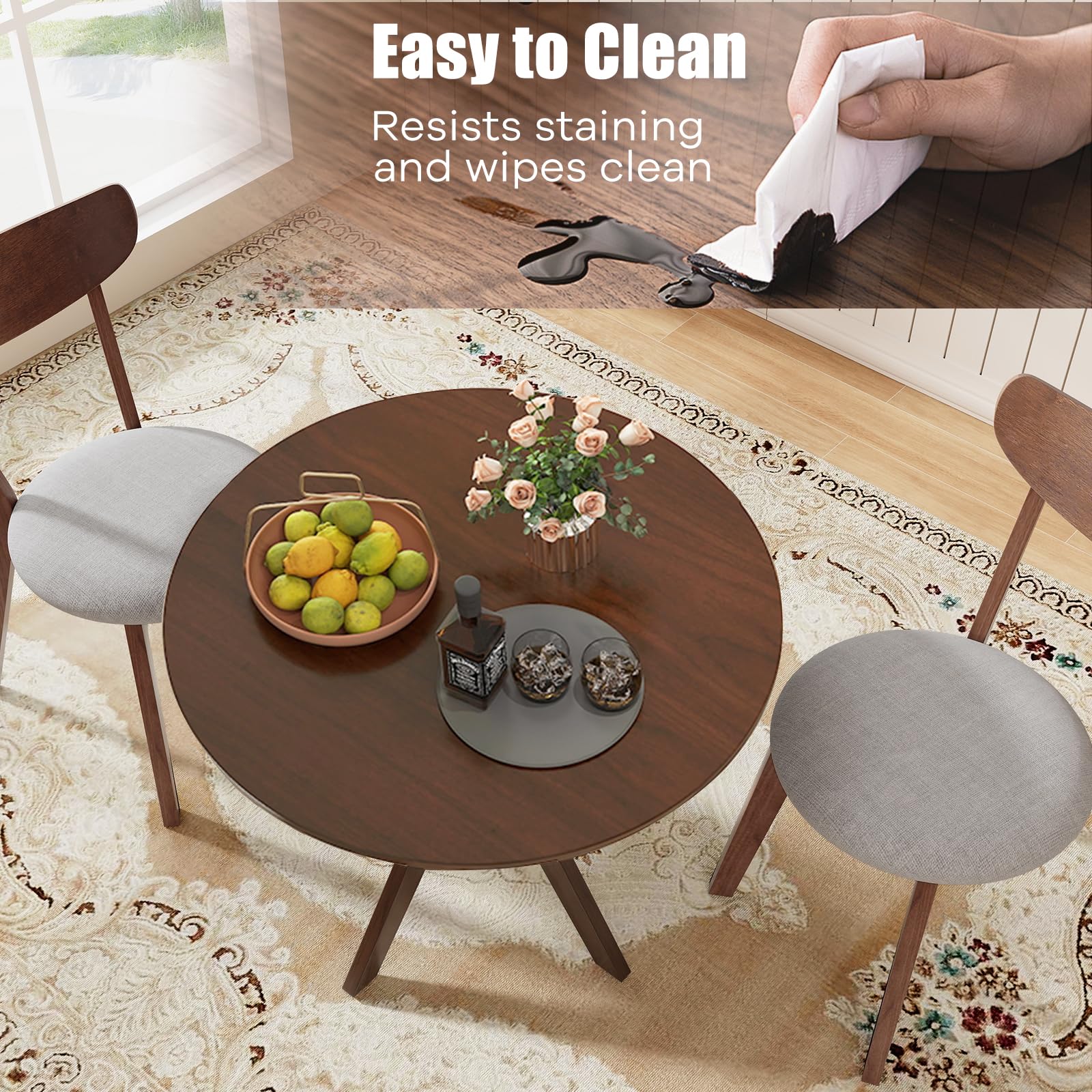 Round Dining Table Set for 2, Mid-Century Modern, 3-Piece Kitchen Bistro Set