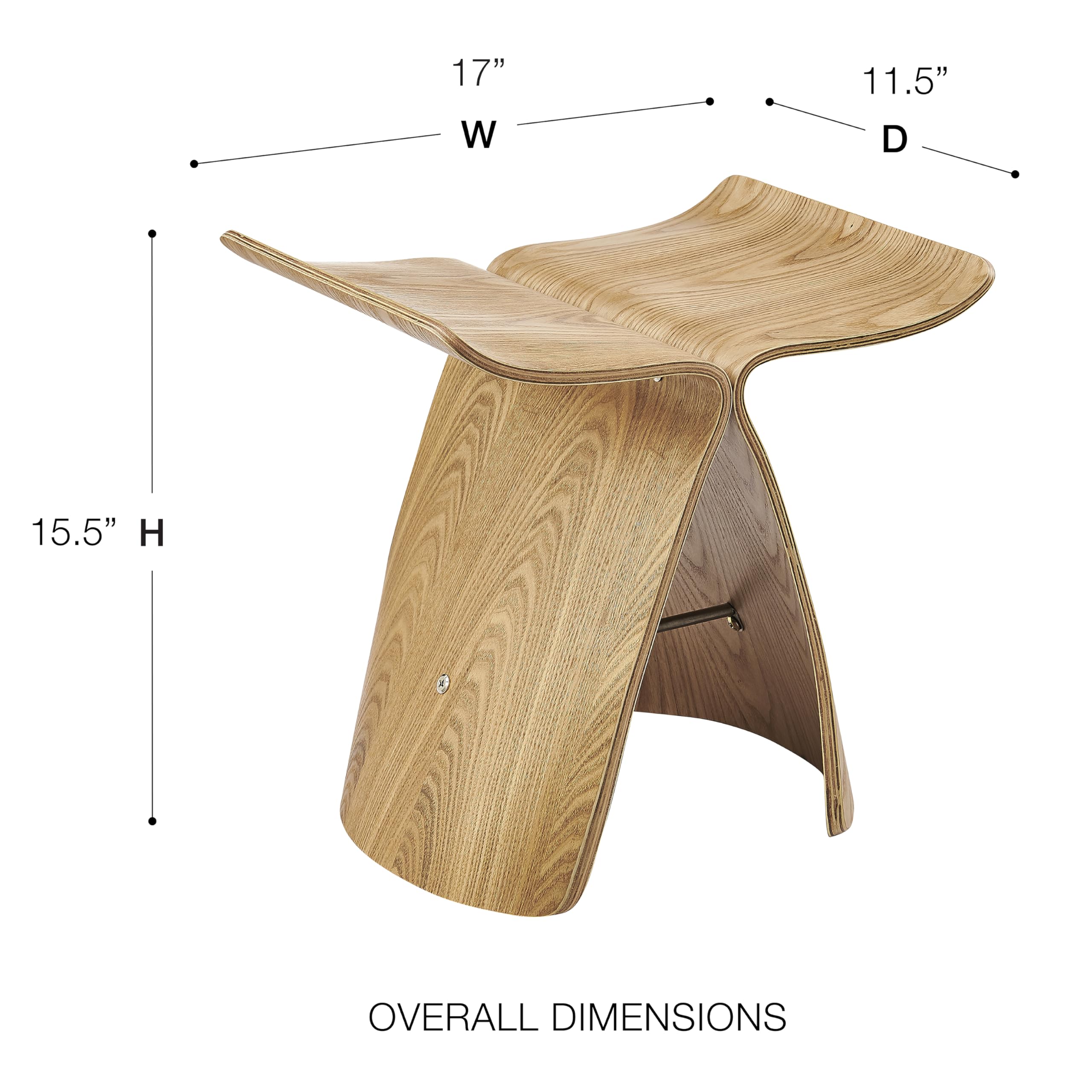 Euro Style Fleur End Table | Sculptural Ribbon-Curve Silhouette Butterfly Design | Easy-Reach Compact Side Table for Snacks, Drinks, Remote, Magazine or Living Essentials | Natural Ash Veneer