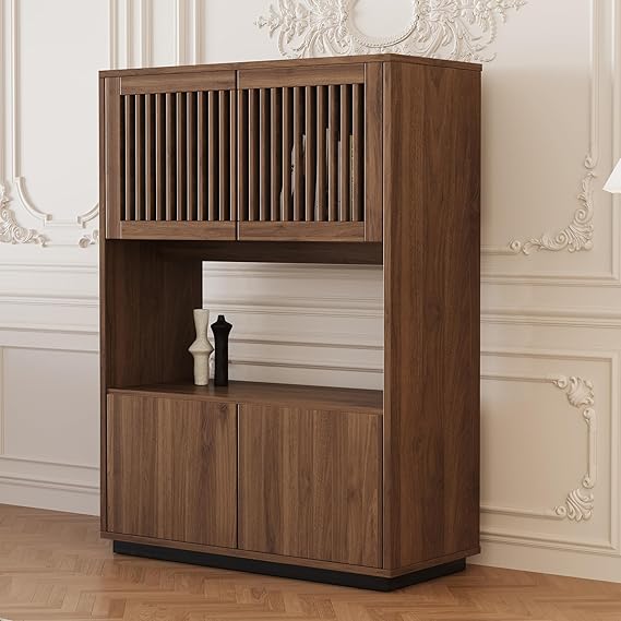 Mid-Century Modern Slatted Door Storage Cabinet