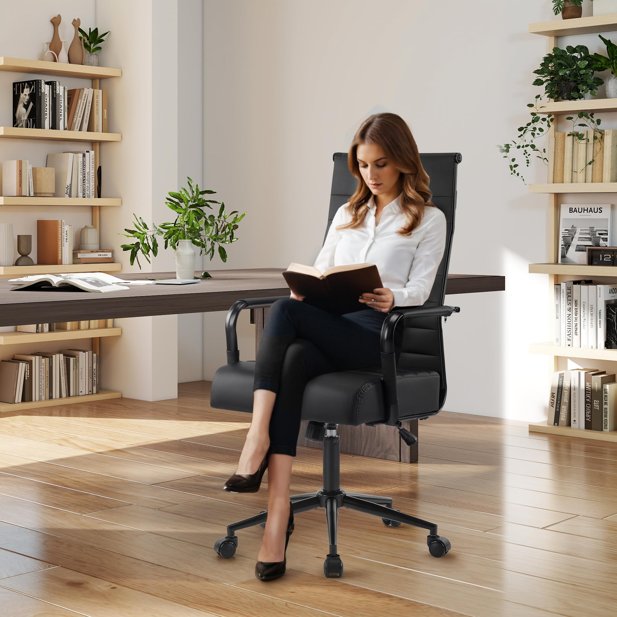 Ergonomic Ribbed Office Chair with High Back & Adjustable Height