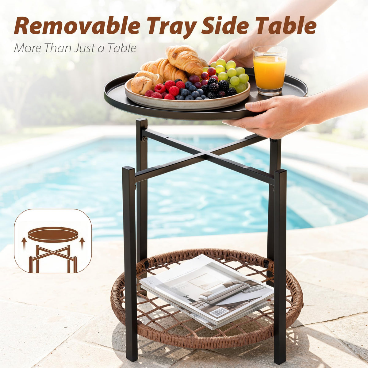 Mugovelo 3 Piece Patio Bistro Set with Cushion, 2 Rocking Chairs with Table