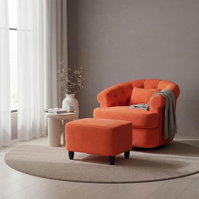 Swivel Barrel Accent Chair with Ottoman