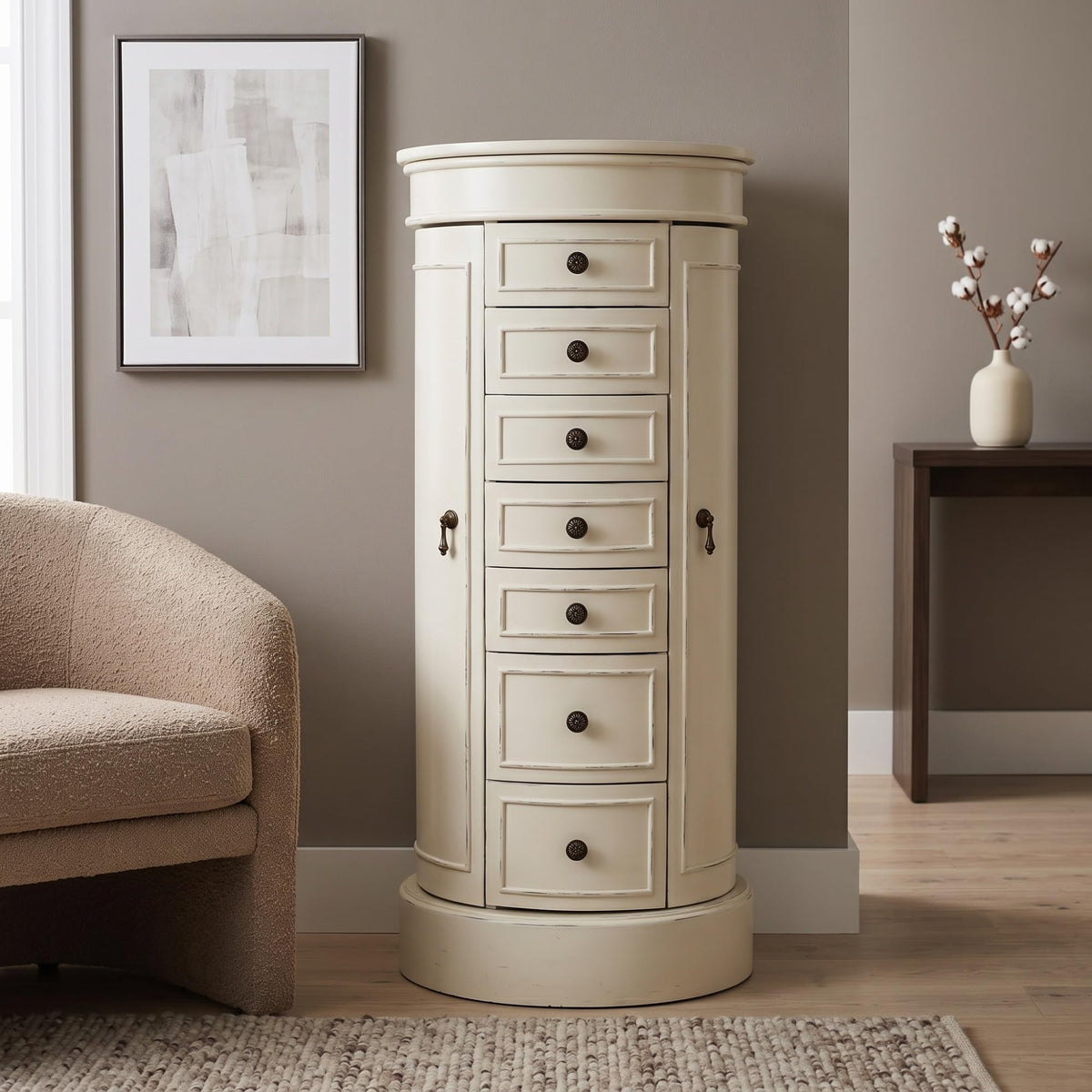 Oval 7-Drawer Jewelry Armoire