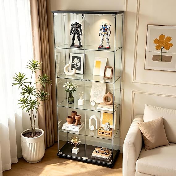 4-Shelf Locking Glass Display Cabinet