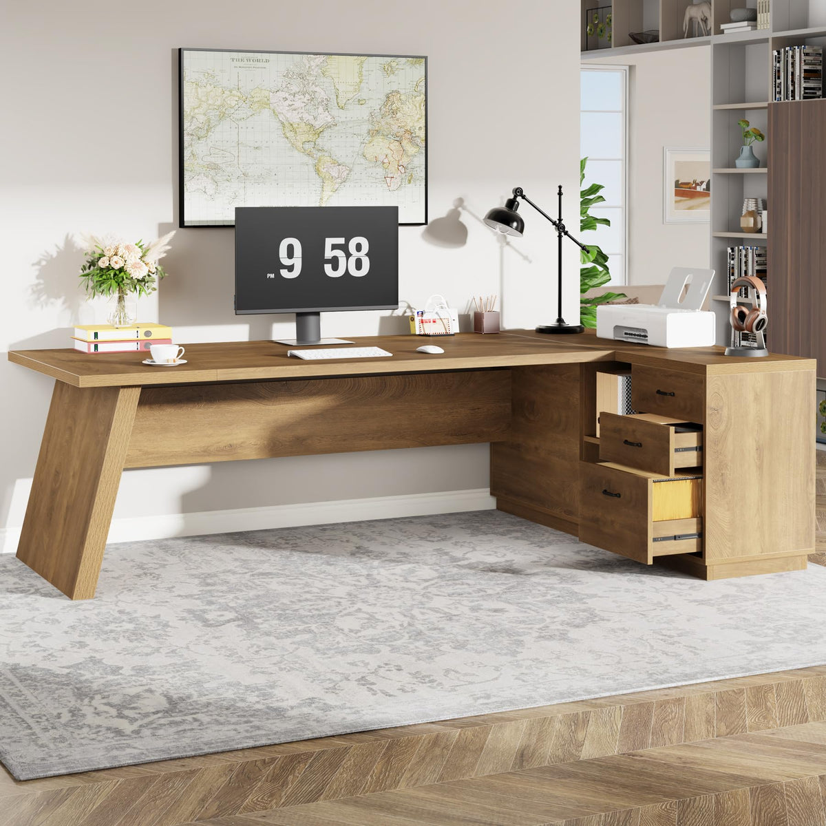 L-Shaped Executive Desk with Storage