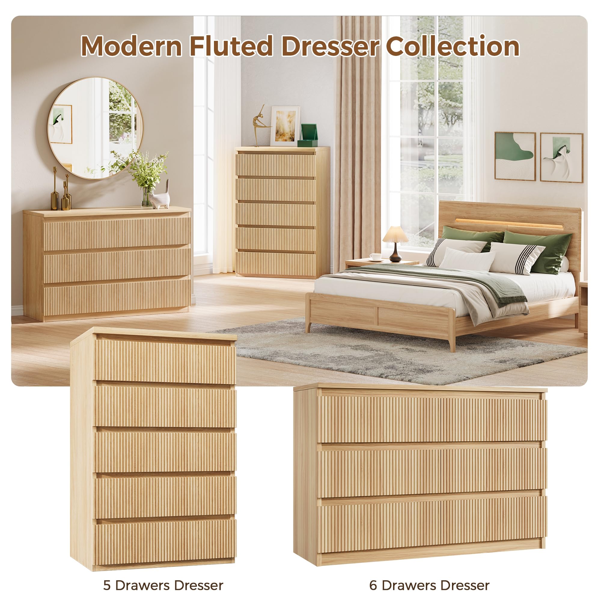 Fluted 5-Drawer Dresser