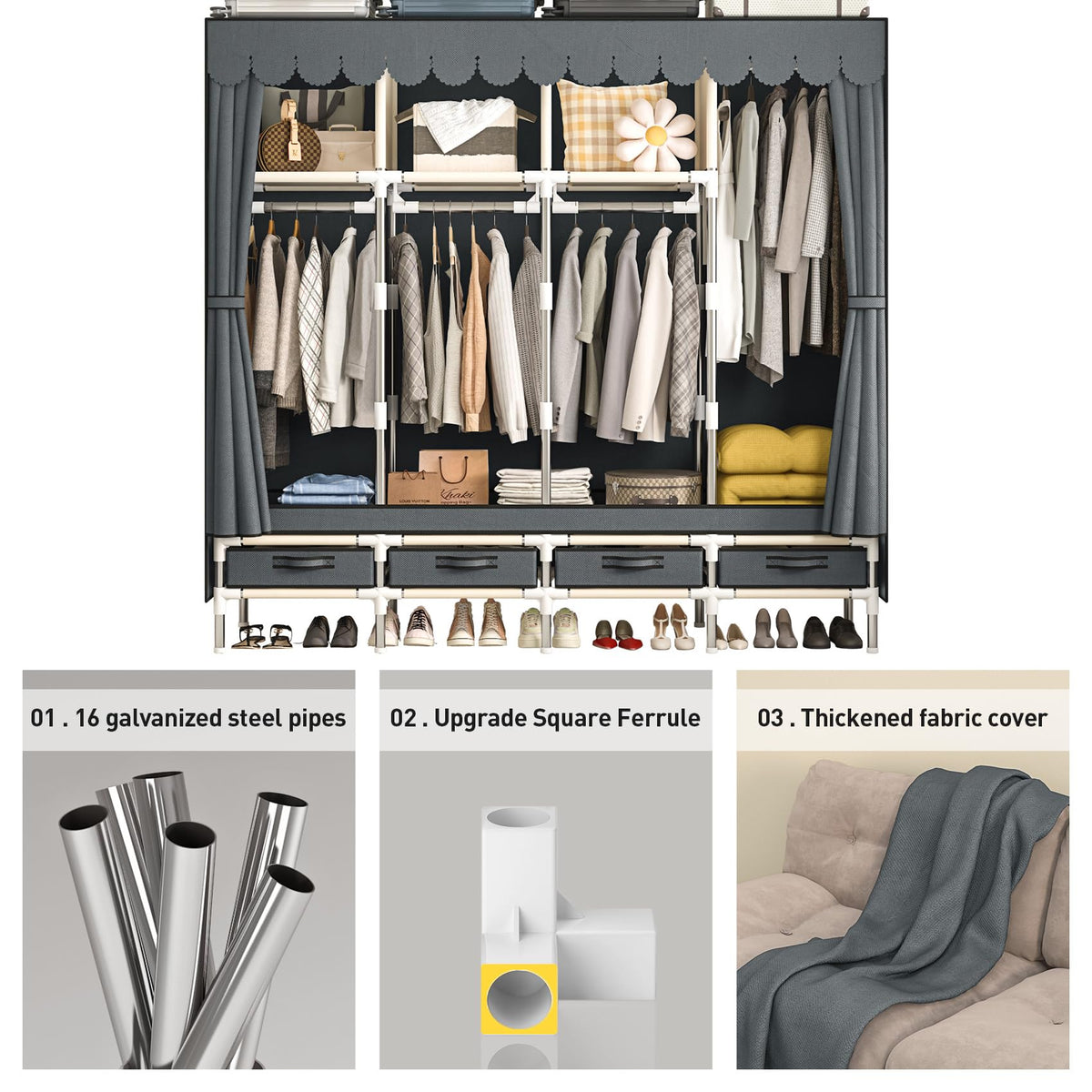 Portable Wardrobe with Drawers