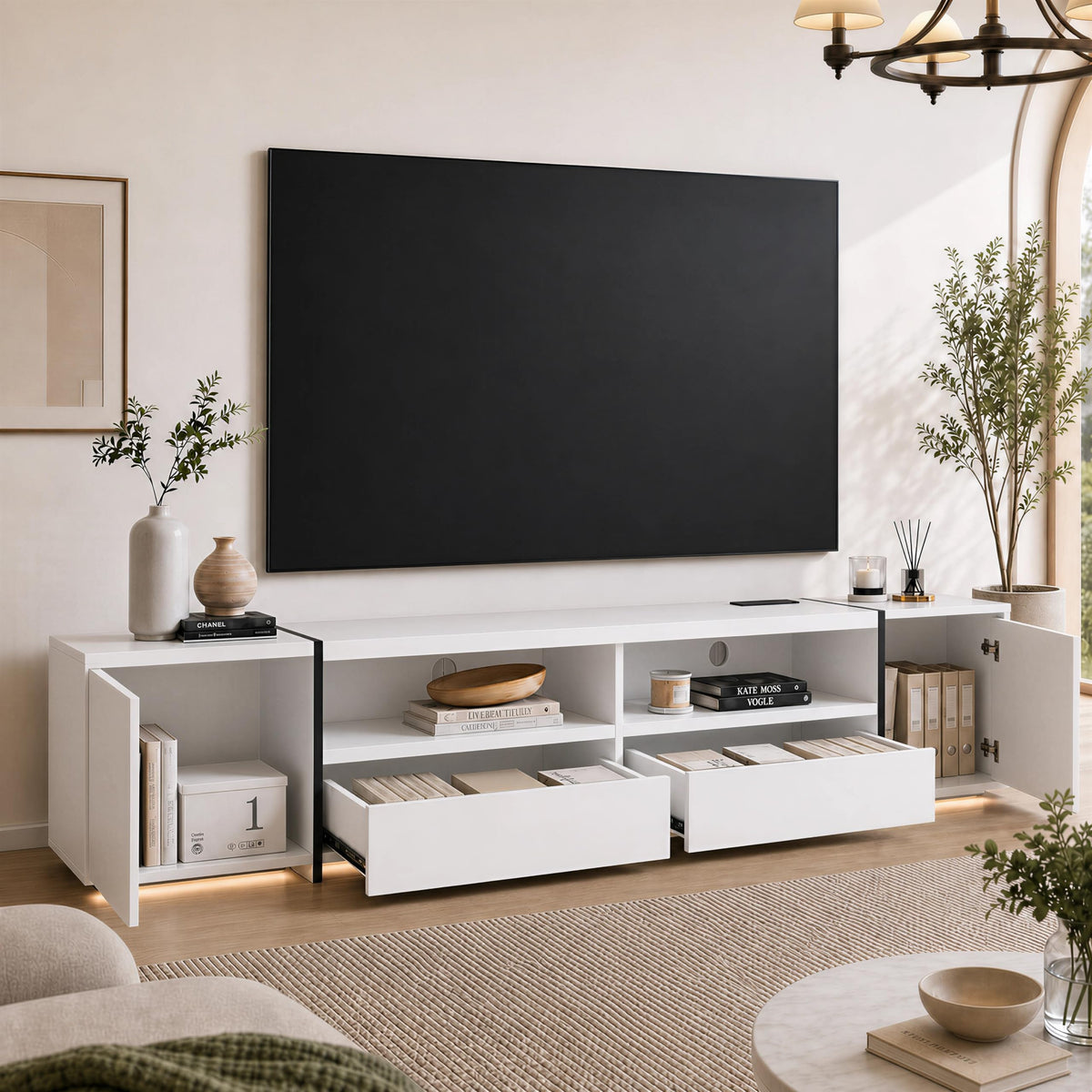 Nordee Axio Modern 94.5'' TV Stand for TVs up to 100in, Classic White