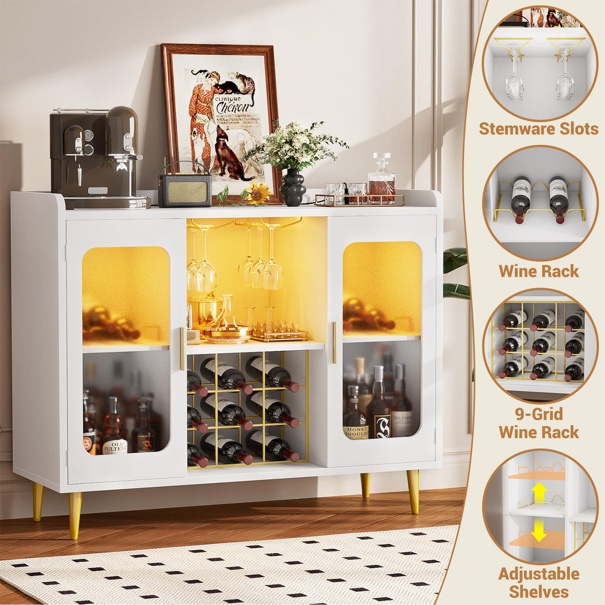 LED Wine Cabinet with Power Outlets