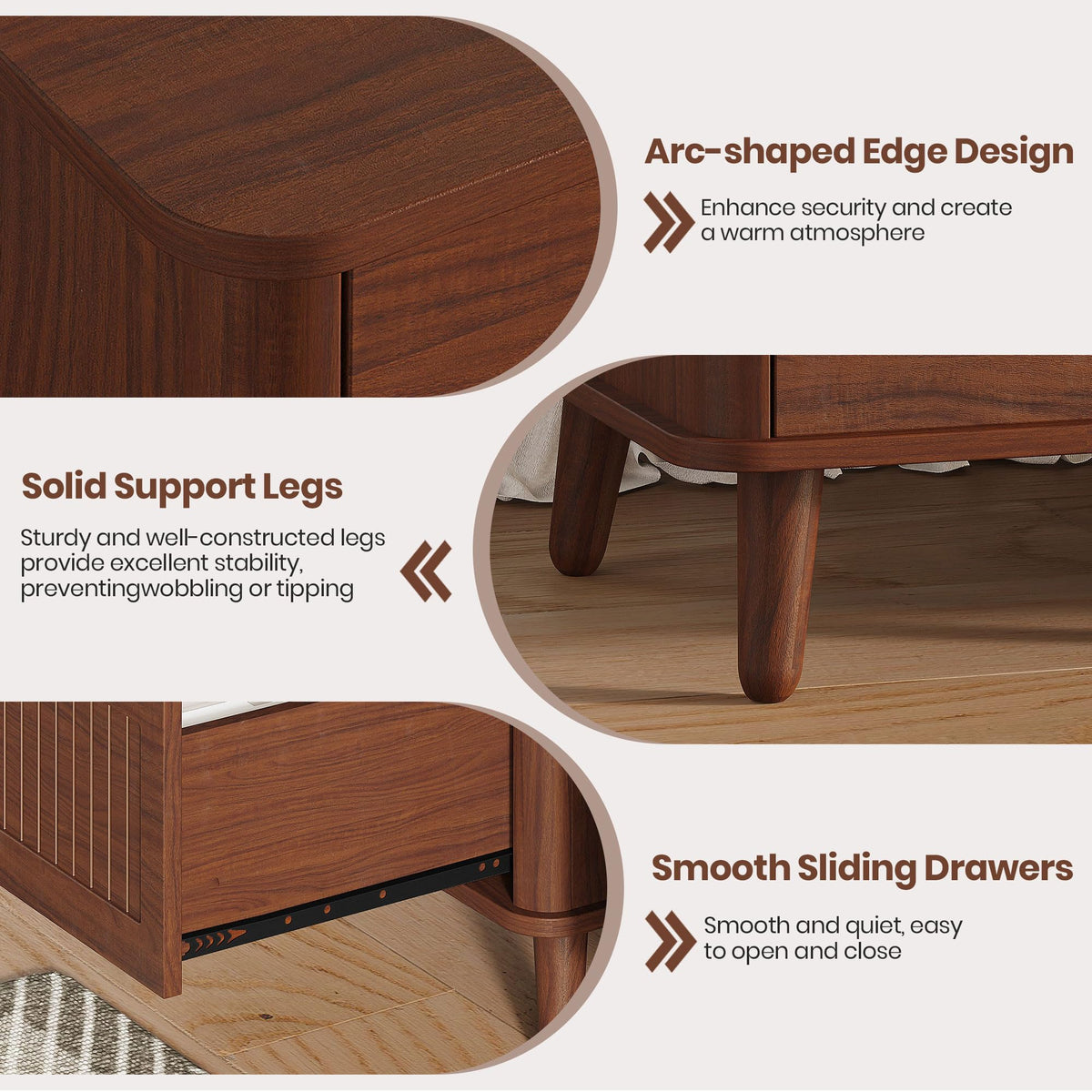 Walnut Nightstand with Charging Station