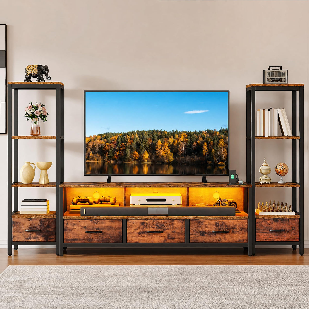 LED TV Stand with Bookshelves