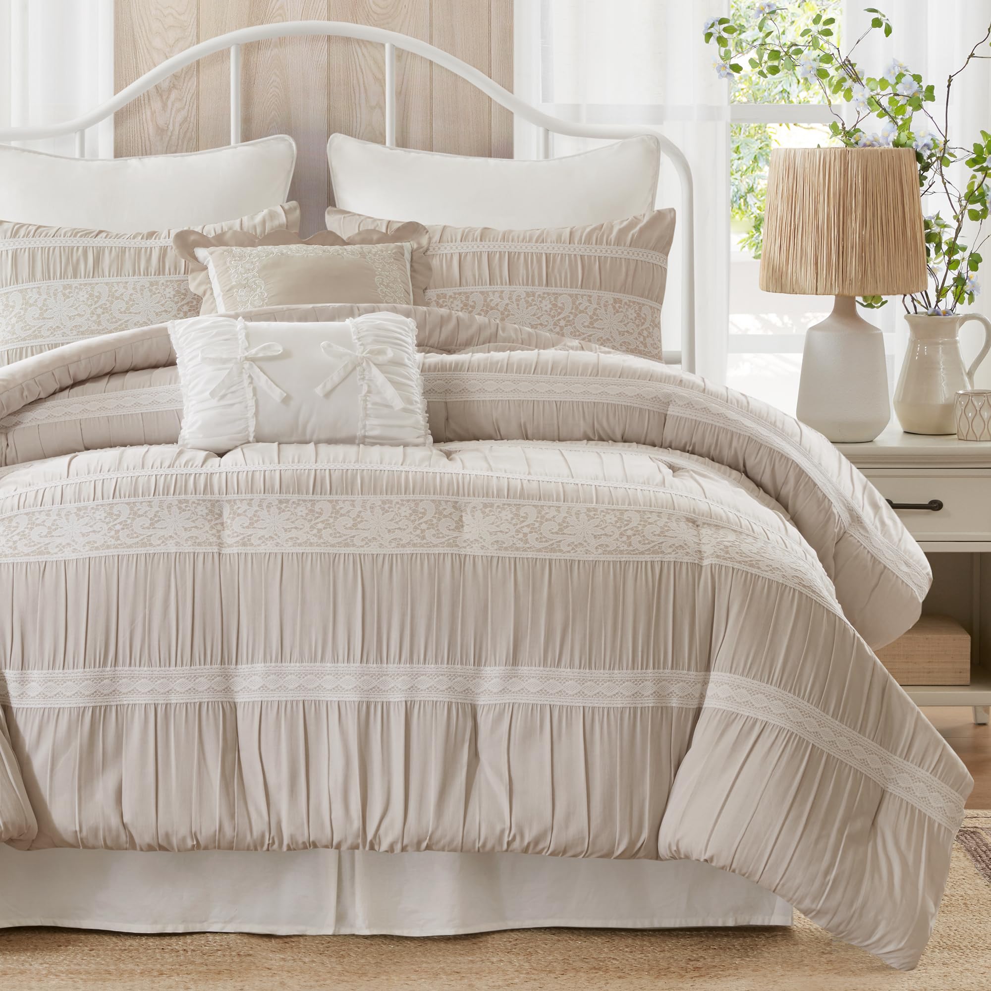 Shabby Chic 5-Piece Comforter Set with Ruching & Lace Trim