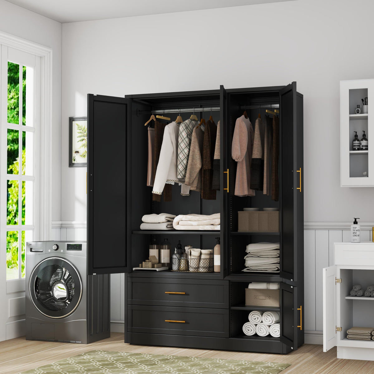 GAIOUS Metal Armoire Wardrobe Closet, Freestanding Clothing Storage Cabinet