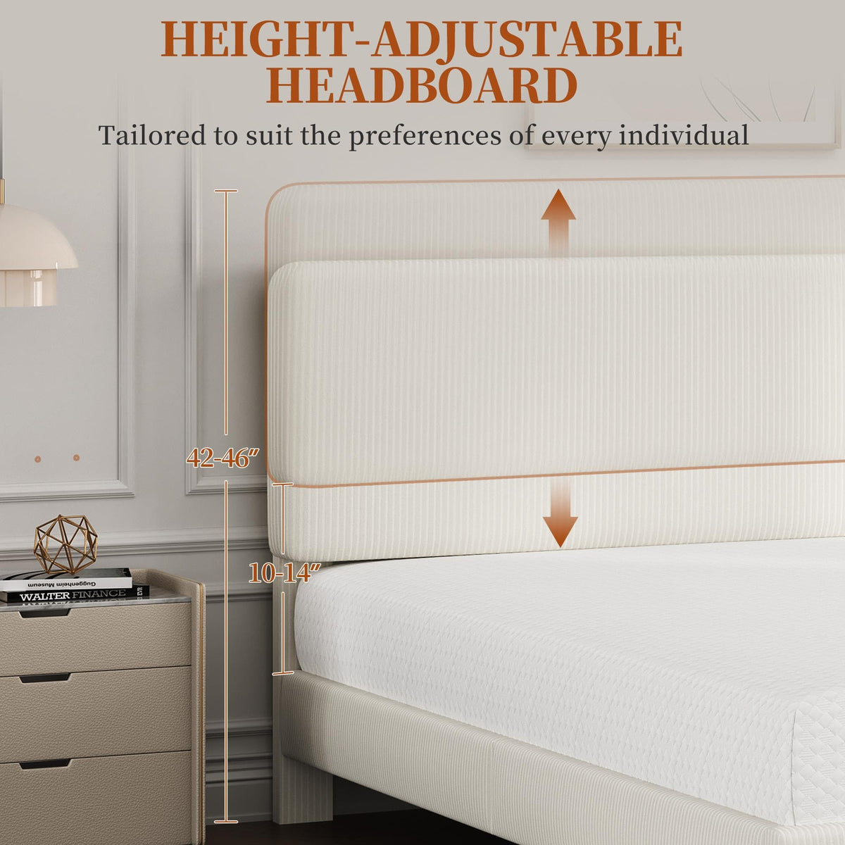 Yaheetech Queen Bed Frame, Adjustable Chenille Upholstered Headboard, Beige