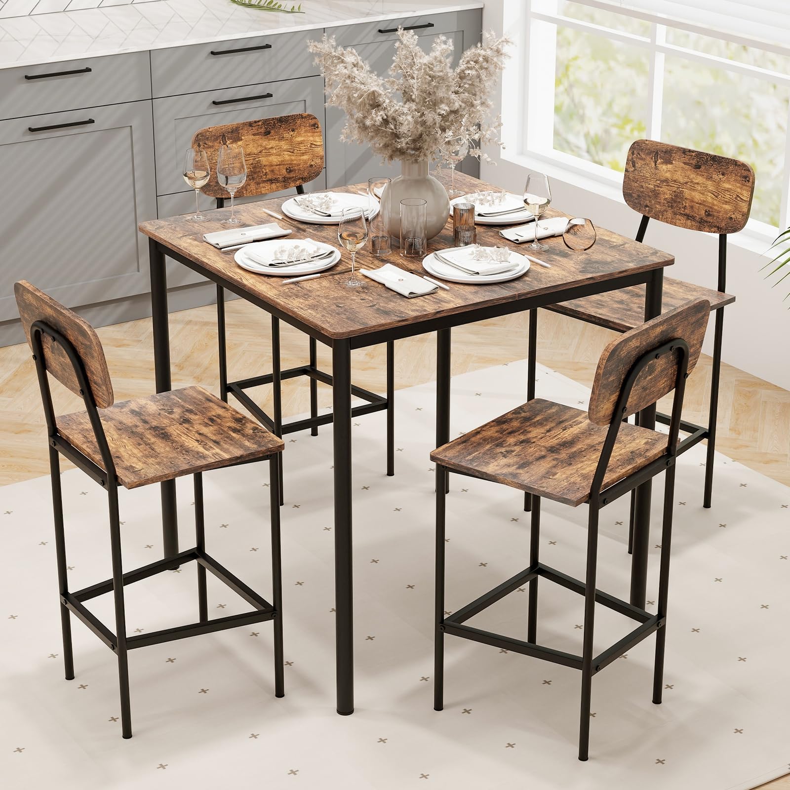 Counter Height Dining Table Set with 4 Stools