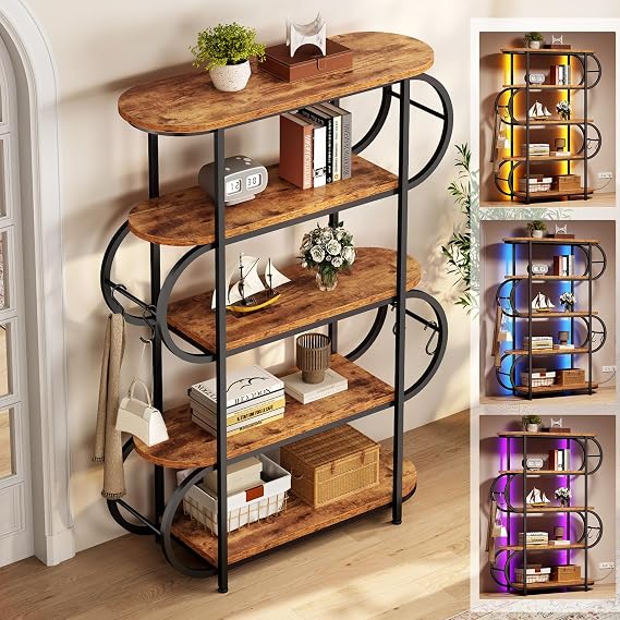 5-Tier LED Bookshelf with Hooks