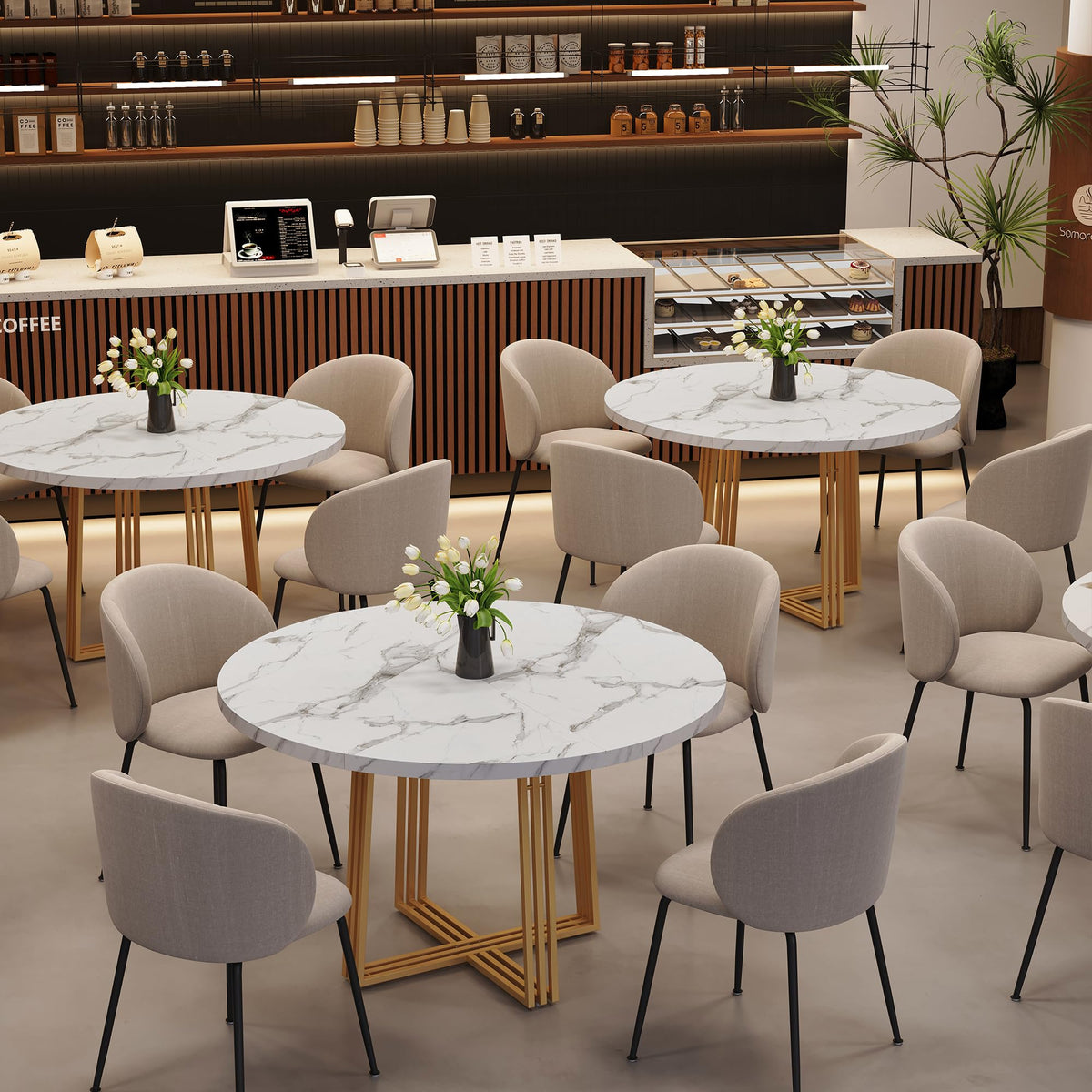 Round Faux Marble Dining Table
