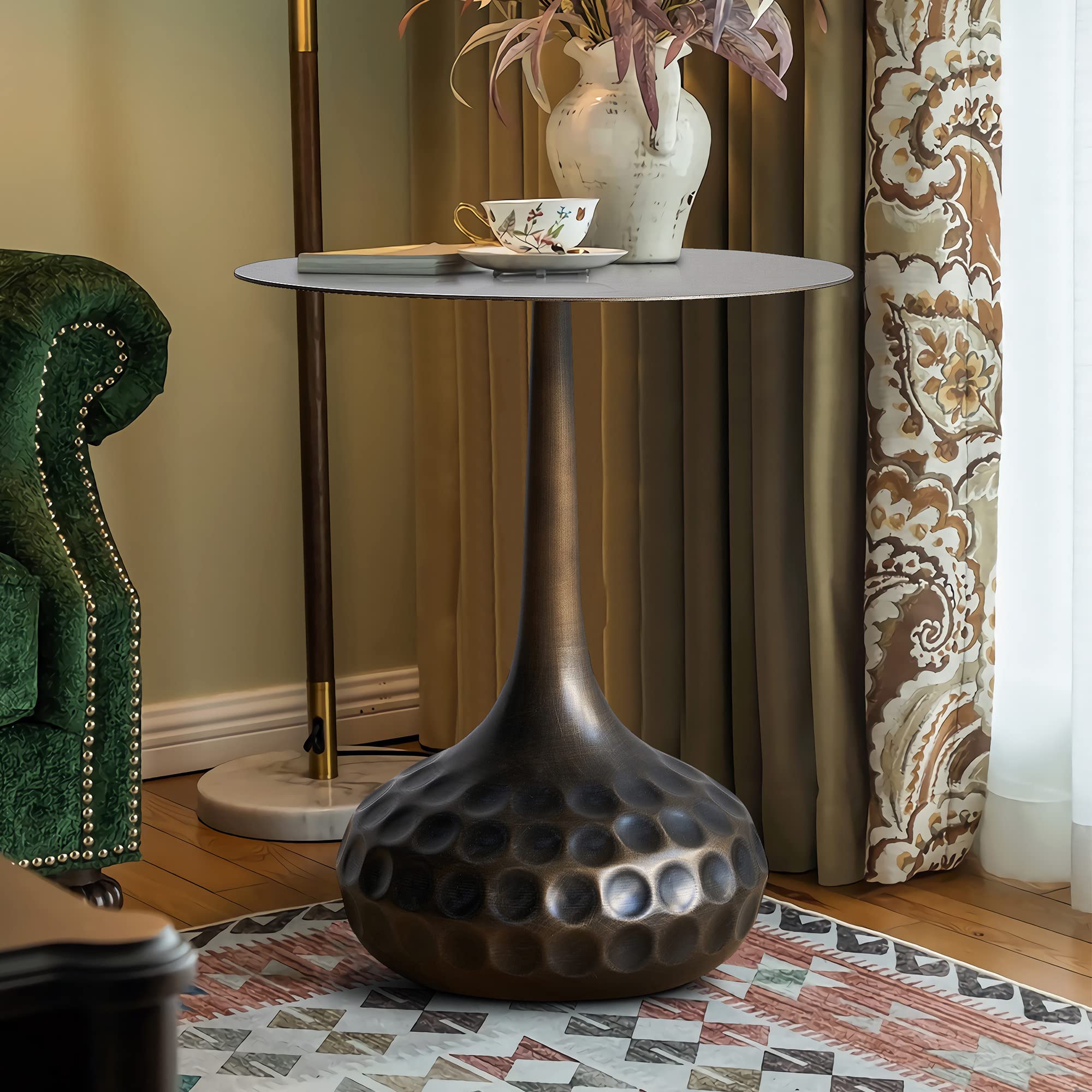 Round Iron Pedestal Accent Table