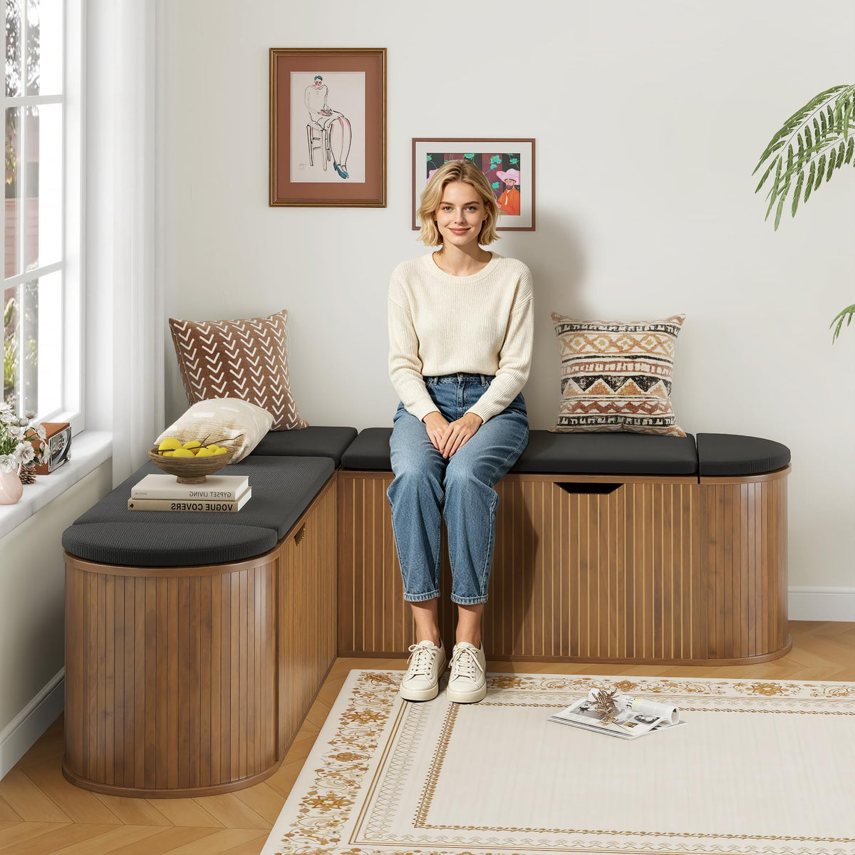 Cushioned Corner Storage Bench