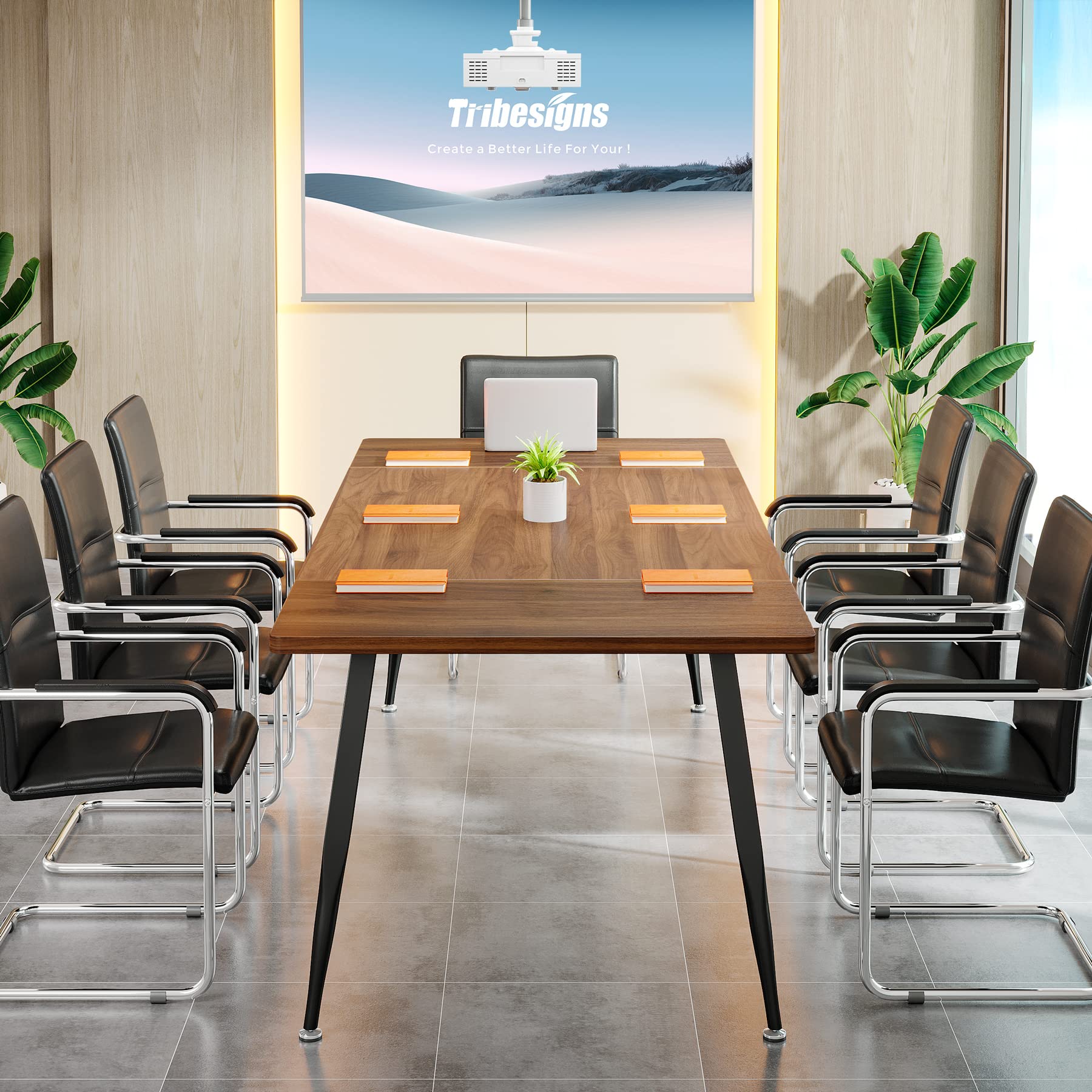 70.86" Rectangular Conference Table with Metal Legs