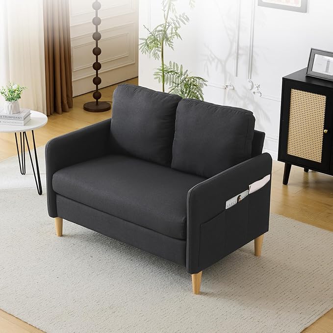 Linen Loveseat Sofa with Side Storage