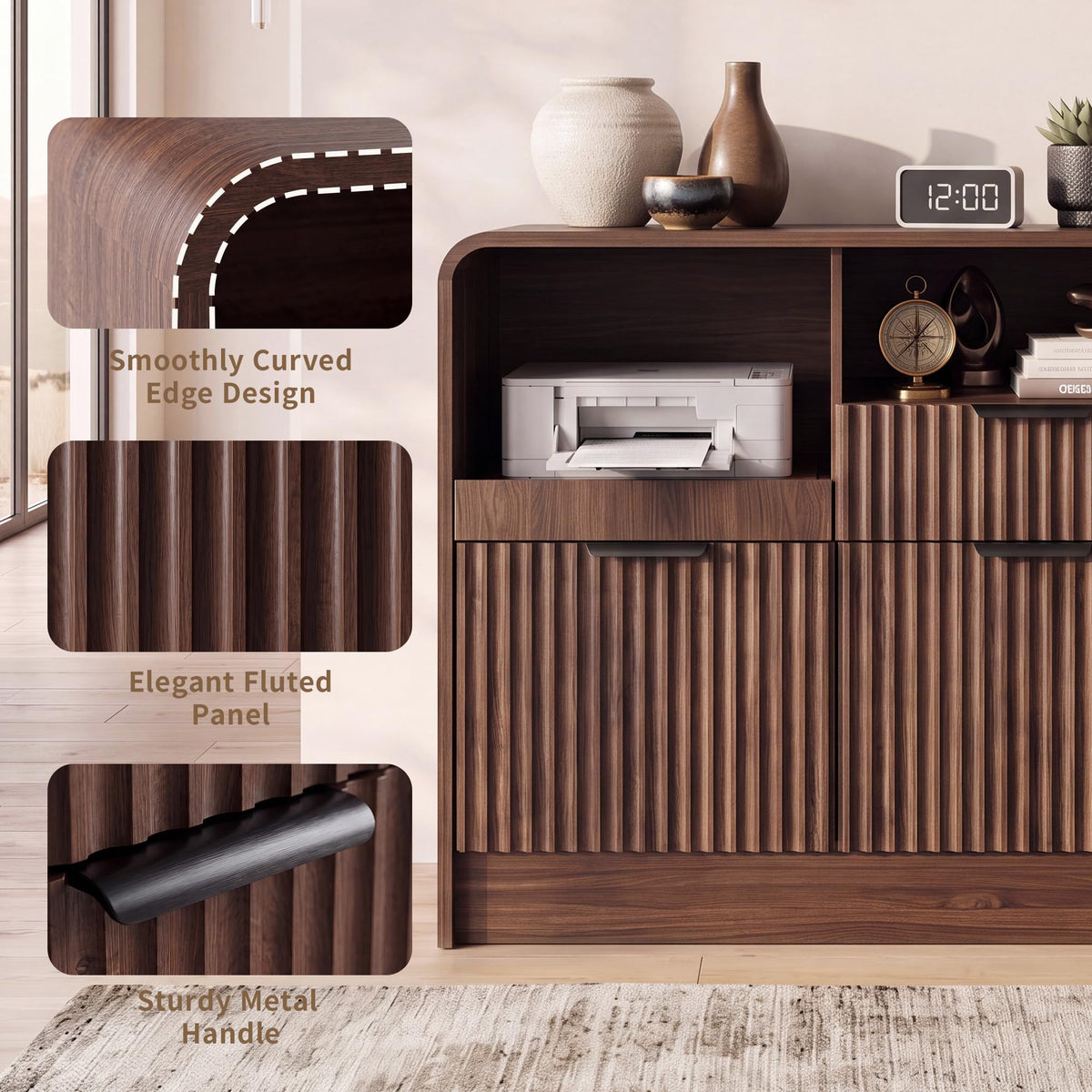 Fluted 3-Drawer File Cabinet