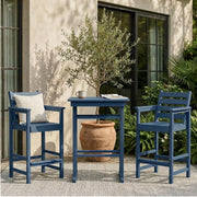 Kingdura Balcony Adirondack Chairs and Table 3 Pieces Set, Adirondack Bar Height Chairs Set of 2 with Matching Bar Table, HDPE Outdoor Bar Stools Set for Bistro, Garden, Poolside (Navy Blue)