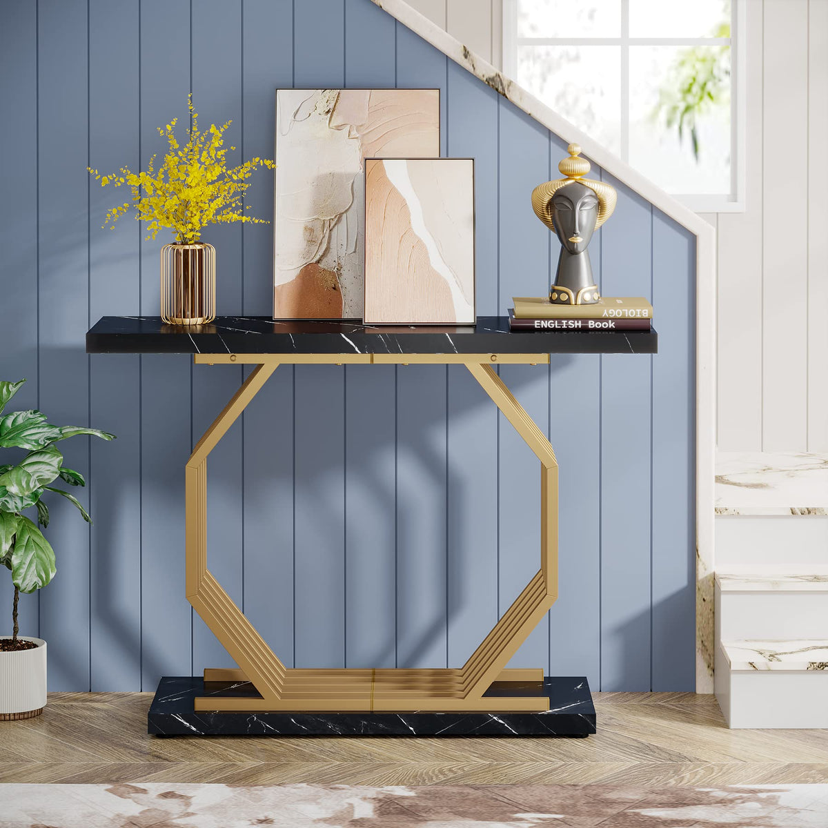 Black Faux Marble Console Table