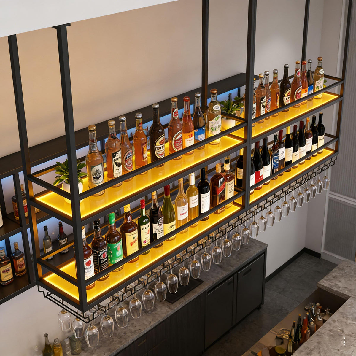 Acrylic Ceiling Wine Rack with LED