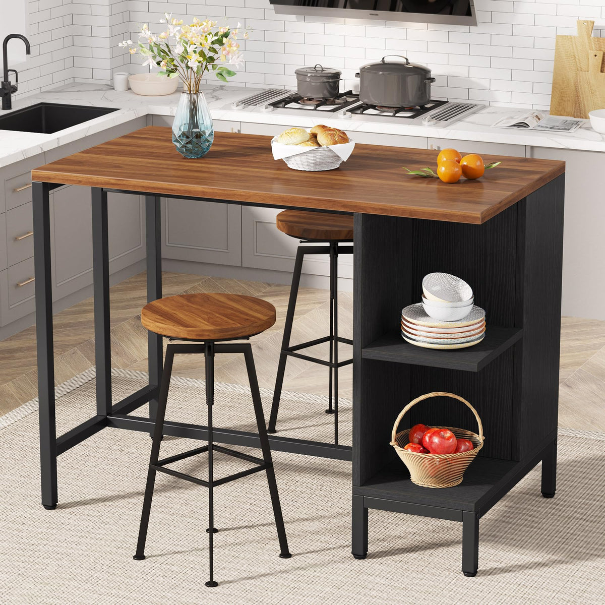Kitchen Island with Storage Shelves